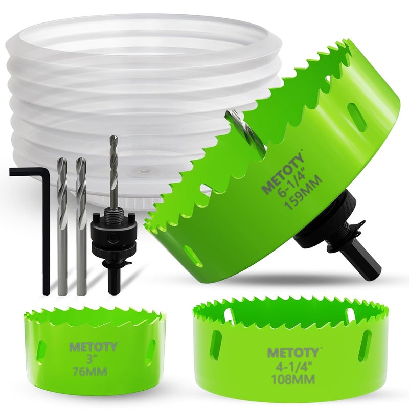 METOTO [8-in-1 Kit] Bi-Metal 3", 4-1/4", 6-1/4" Hole Saws + Drill Bits & Accessories – Complete Cutting Set for Wood, Thin Metal,PVC– Ideal for LED Lighting Installation - Image 1